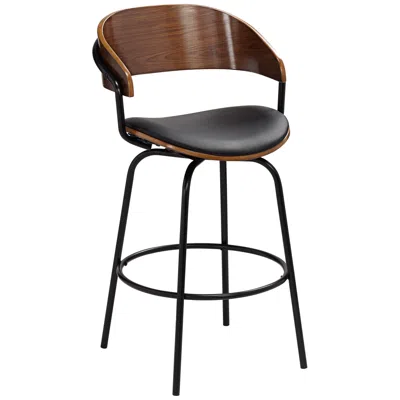 Elm Lane Larsen 26" High Modern Black And Walnut Swivel Counter Stool