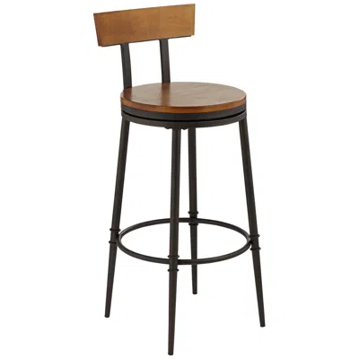 Elm Lane Malio 18" Wide Wood And Hammered Bronze Rustic Farmhouse Barstool