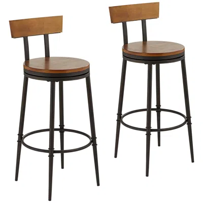 Elm Lane Malio 29 1/2" Hammered Bronze And Wood Bar Stools Set Of 2