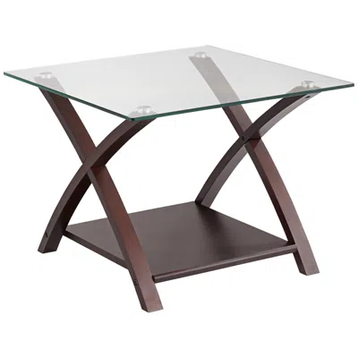 Elm Lane Niles Espresso Wood And Glass Top End Table