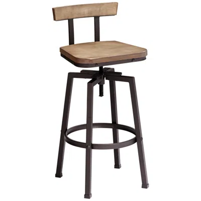 Elm Lane Roark Wood And Bronze Adjustable Seat Height Swivel Barstool