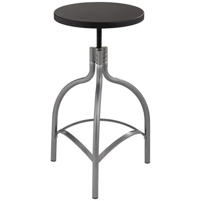 Elm Lane Talor Modern Silver And Black Metal And Wood Adjustable Swivel Barstool