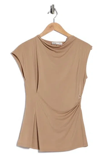 Elodie Asymmetric Draped Top In Brown