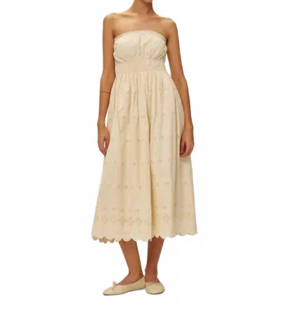 Elodie Bea Eyelet Off The Shoulder Dress In Ecru In Brown