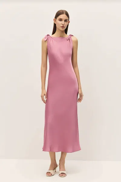 Elodie Belle Satin Midi Dress In Rose In Pink