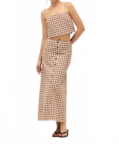 Elodie Bianca Gingham Crop Top In Brown/ivory