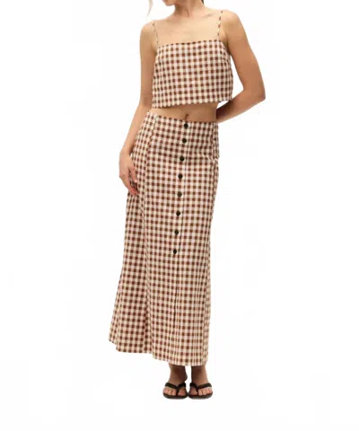 Elodie Bianca Gingham Maxi Skirt In Brown/ivory