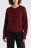 Elodie Bow Button Cardigan In Burgundy