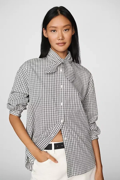 Elodie Clair 100% Cotton Tie-neck Shirt Top In Black