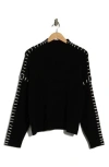 Elodie Contrast Stitch Mock Neck Sweater In Black