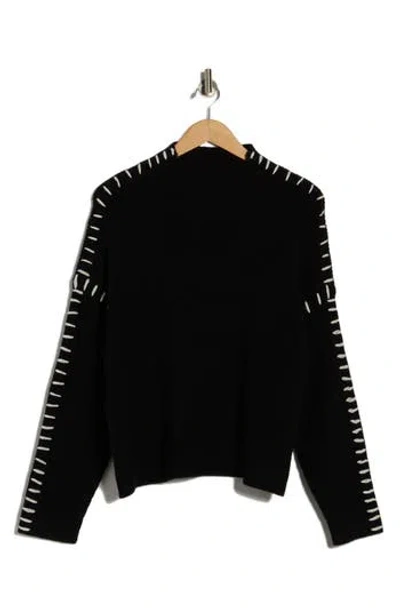 Elodie Contrast Stitch Mock Neck Sweater In Black