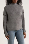 Elodie Contrast Stitch Mock Neck Sweater In Gray