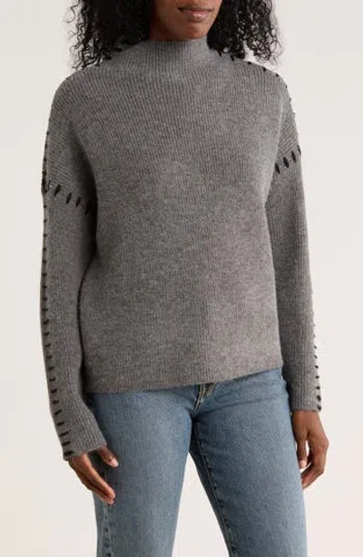 Elodie Contrast Stitch Mock Neck Sweater In Gray