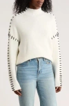 Elodie Contrast Stitch Mock Neck Sweater In White