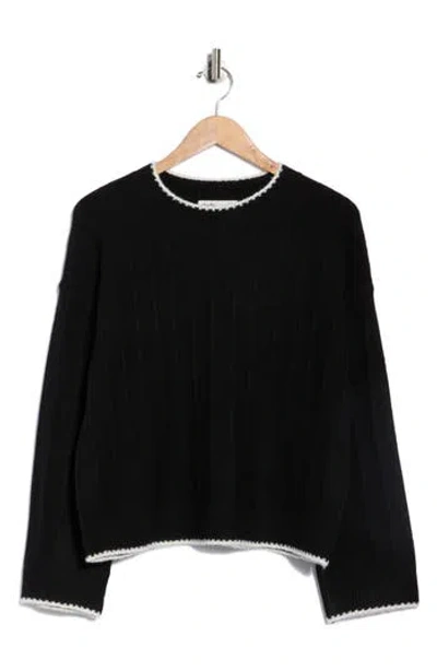 Elodie Contrast Stitch Pullover Sweater In Black