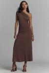 Elodie Cora One-shoulder Knit Midi Dress In Brown