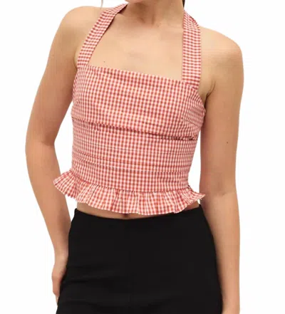 Elodie Coraline Gingham Halter Top In Coral Red In Pink