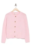 Elodie Crewneck Button Front Cardigan In Baby Pink