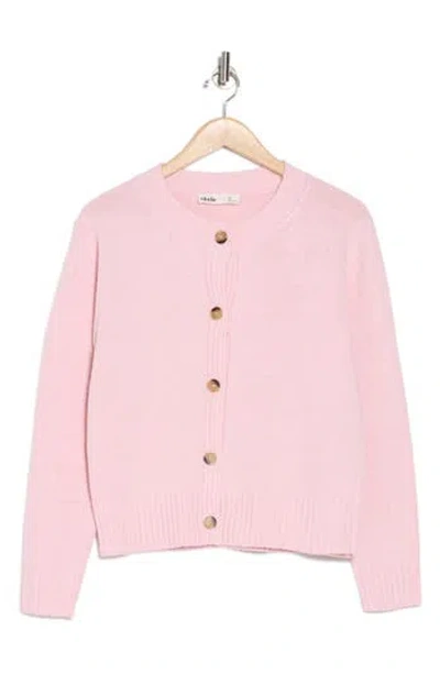 Elodie Crewneck Button Front Cardigan In Baby Pink
