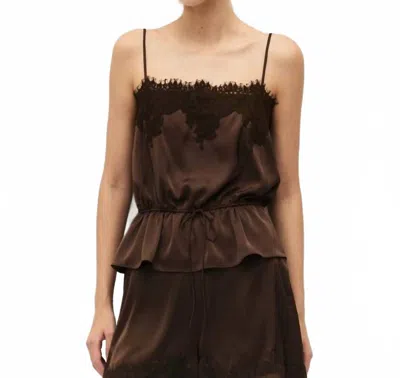 Elodie Diora Satin Lace Tank Top In Chocolate In Gold