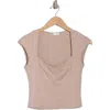 Elodie Double Lined Square Neck T-shirt In Mocha