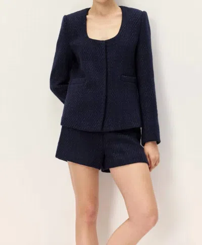 Elodie Eira Tweed Jacket In Navy In Blue