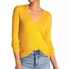 Elodie Faux Wrap Ribbed V Neck Knit Surplice Sweater In Yellow In Yellow