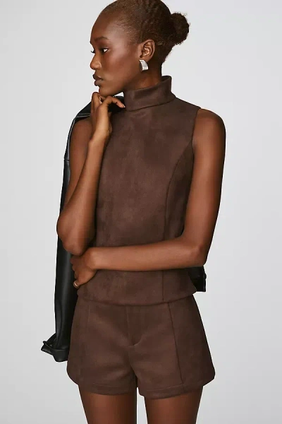 Elodie Faux-suede Sleeveless Top In Brown
