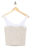 Elodie Gingham Fitted Crop Top In Light Taupe