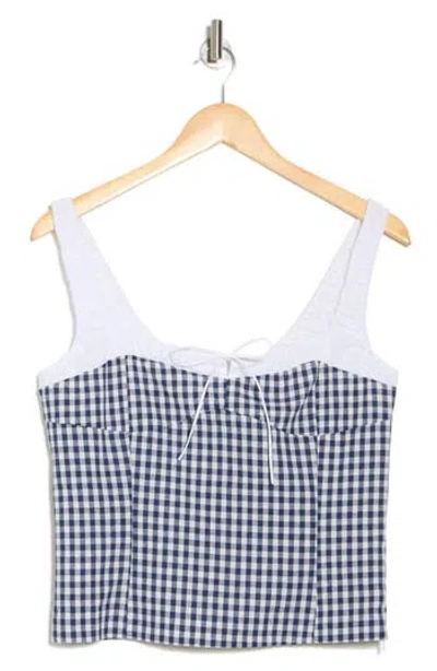 Elodie Gingham Fitted Crop Top In Navy