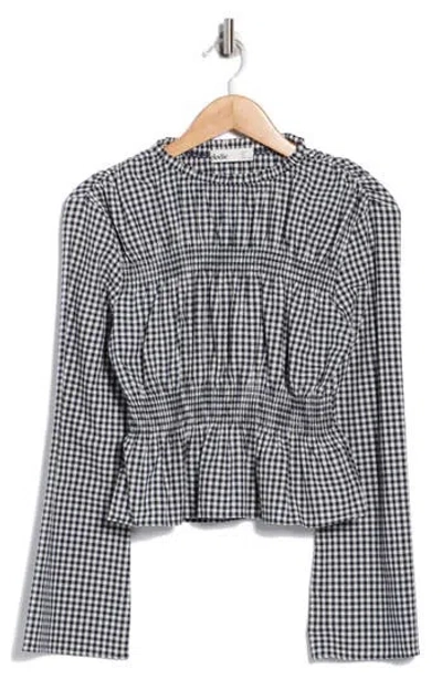 Elodie Gingham Long Sleeve Peplum Top In Black
