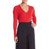 Elodie Knit Faux Wrap Ribbed V Neck Surplice Sweater In Red In Red