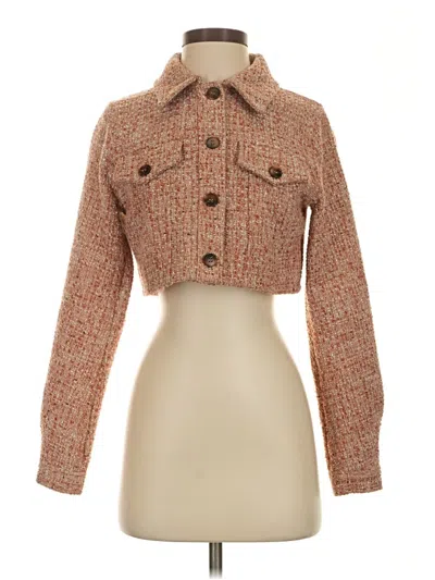 Pre-owned Elodie Long Sleeve Top Brown Tweed Pattern Turtleneck Tops