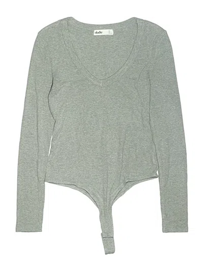 Pre-owned Elodie Long Sleeve Top Gray Plunge Neckline Tops