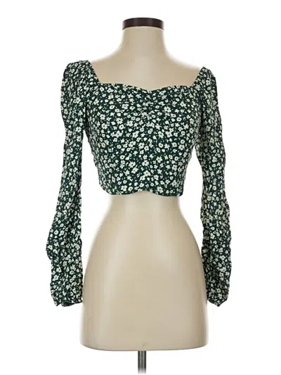 Pre-owned Elodie Long Sleeve Top Green Sweetheart Neckline Tops