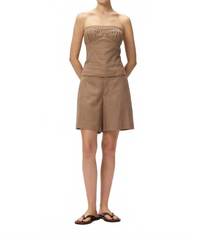 Elodie Mavi Linen Tube Top In Mocha In Brown