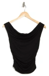 Elodie Off The Shoulder Cap Sleeve Ruched Top In Black