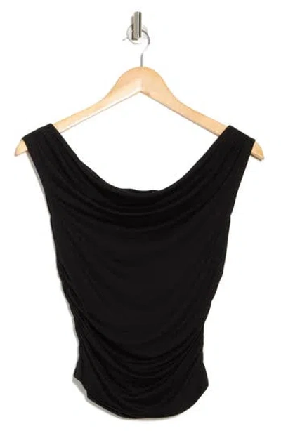 Elodie Off The Shoulder Cap Sleeve Ruched Top In Black