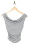 Elodie Off The Shoulder Cap Sleeve Ruched Top In H Grey