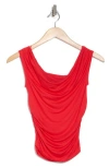 Elodie Off The Shoulder Cap Sleeve Ruched Top In Red