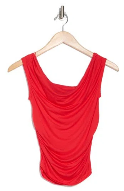 Elodie Off The Shoulder Cap Sleeve Ruched Top In Red