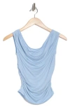 Elodie Off The Shoulder Cap Sleeve Ruched Top In Sky Blue