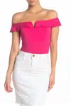 Elodie Off The Shoulder Flutter Sleeves Bodysuit In Pink In Pink