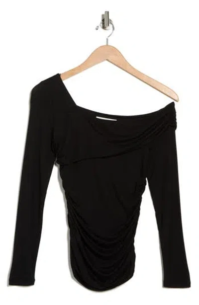 Elodie One Shoulder Long Sleeve Ruched Top In Black