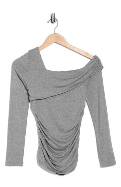 Elodie One Shoulder Long Sleeve Ruched Top In Gray