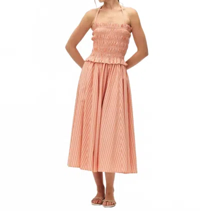 Elodie Paloma Halter Neck Dress In Orange Stripe In Pink