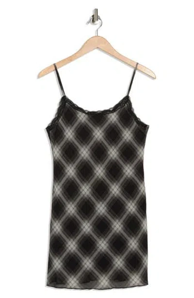 Elodie Plaid Mesh Cami Minidress In Black