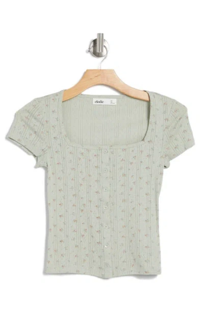 Elodie Pointelle Short Sleeve Cotton Cardigan In Sage Floral