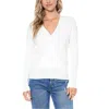 Elodie Ribbed V Neck Faux Wrap Knit Surplice Sweater In White In White