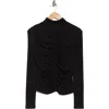 Elodie Ruched Turtleneck Top In Black